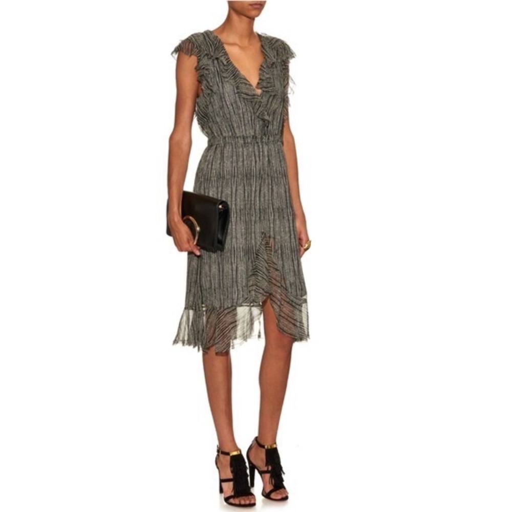 L’Agence Sophie Silk Antique Cobra/Grey S/L Dress - Sz 2 and New with Tags